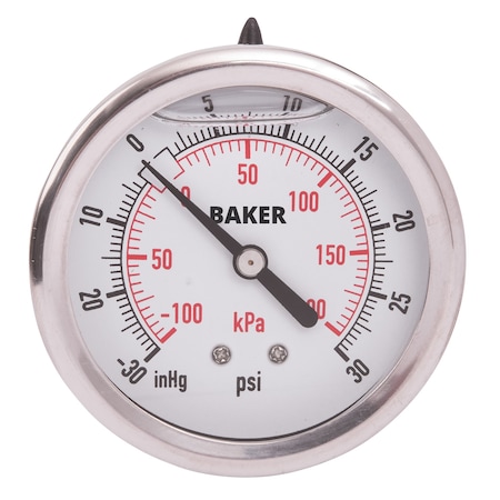 Baker Instruments AHNC-30 Pressure Gauge, 30"Hg-0-30 PSI AHNC-30